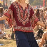 Featured thumbnail for Authentic 70s Vintage Boho Burgundy Dashiki Tunic hippie