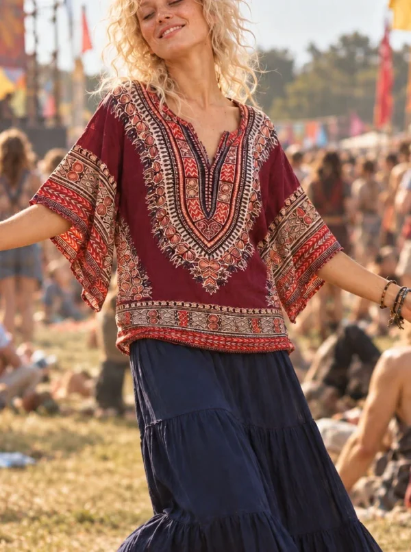 Featured image for Authentic 70s Vintage Boho Burgundy Dashiki Tunic hippie