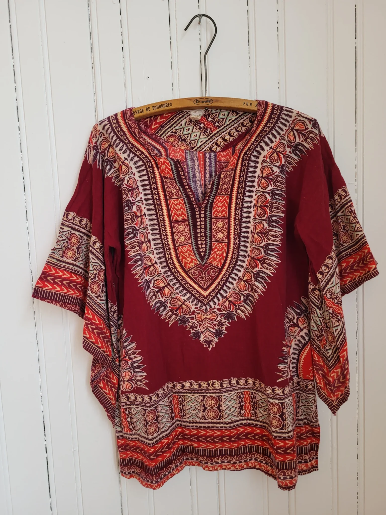Image for Authentic 70s Vintage Boho Burgundy Dashiki Tunic hippie