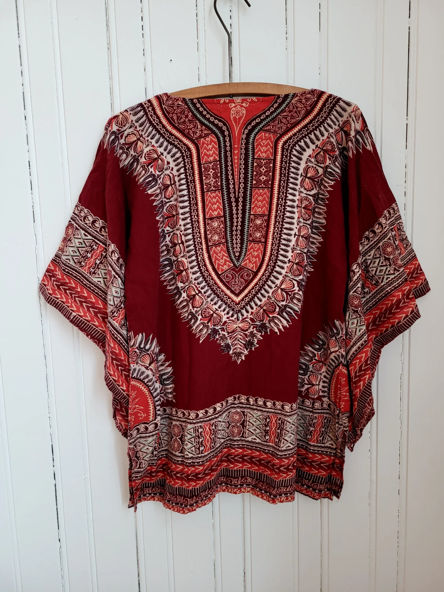 Image for Authentic 70s Vintage Boho Burgundy Dashiki Tunic hippie