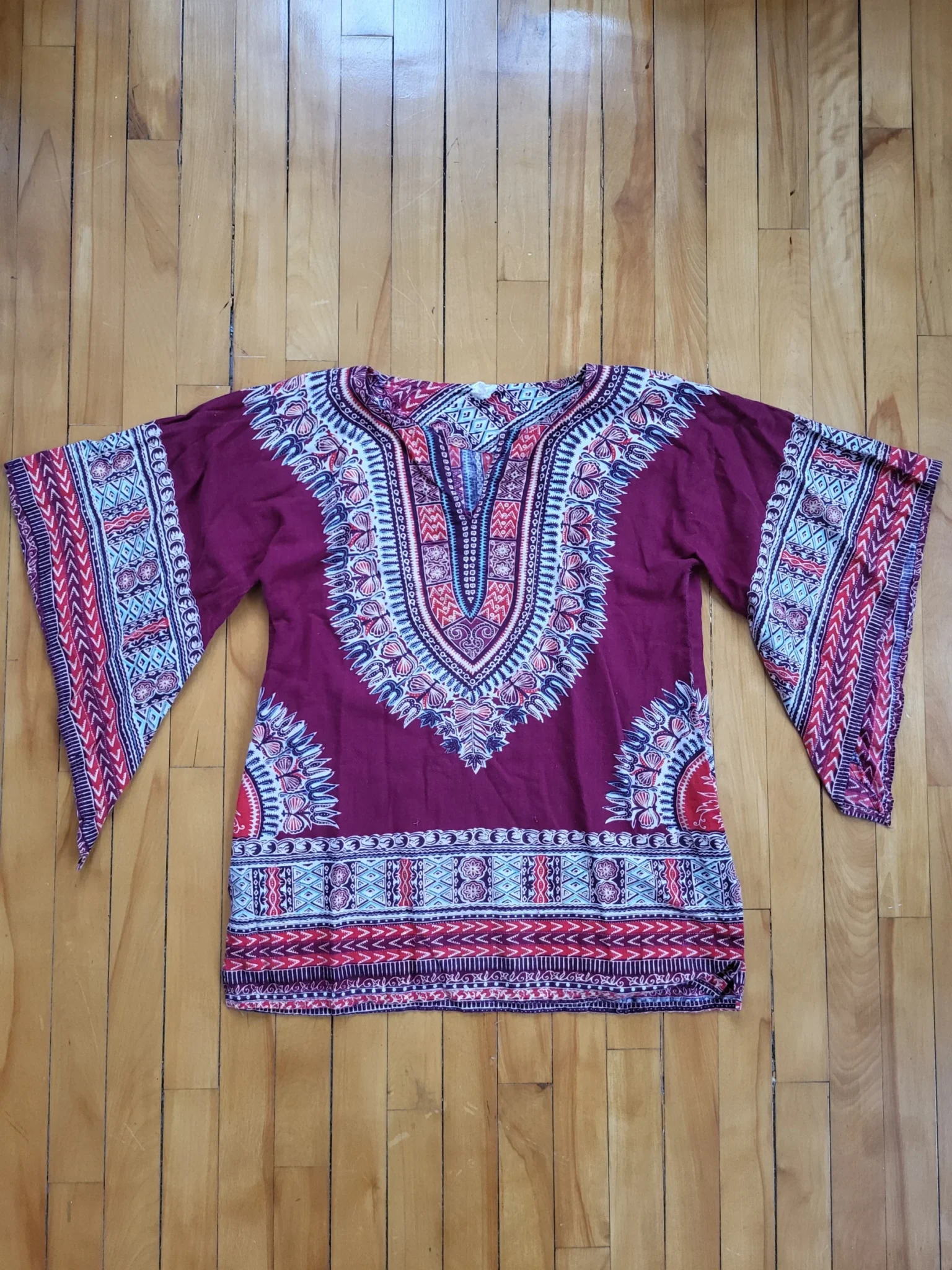 Image for Authentic 70s Vintage Boho Burgundy Dashiki Tunic hippie