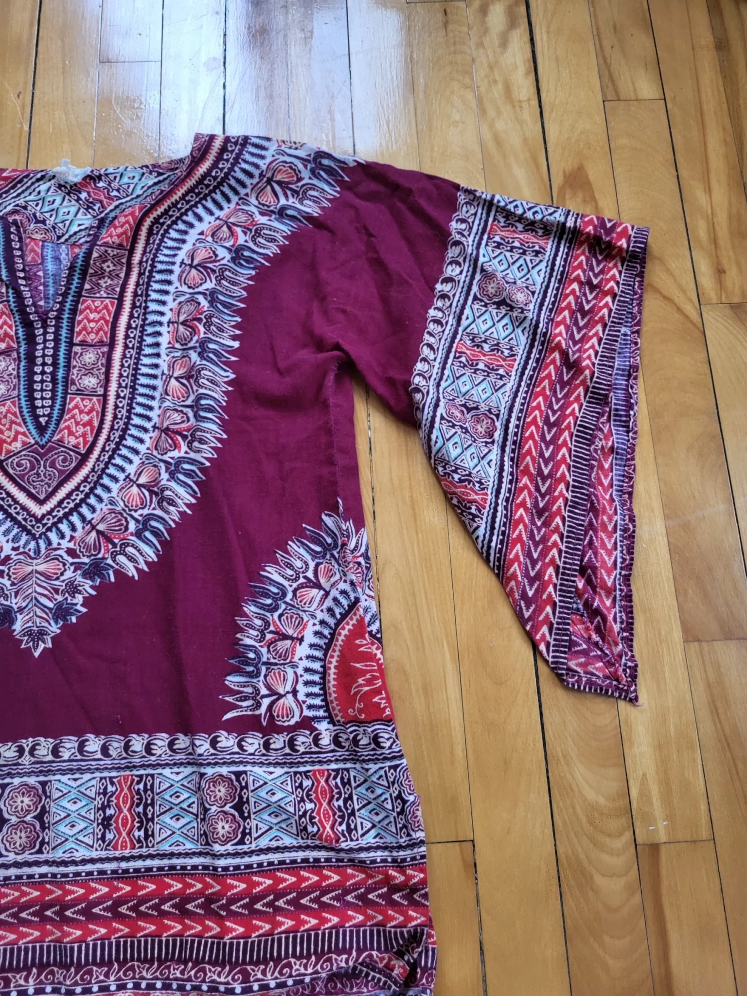 Image for Authentic 70s Vintage Boho Burgundy Dashiki Tunic hippie