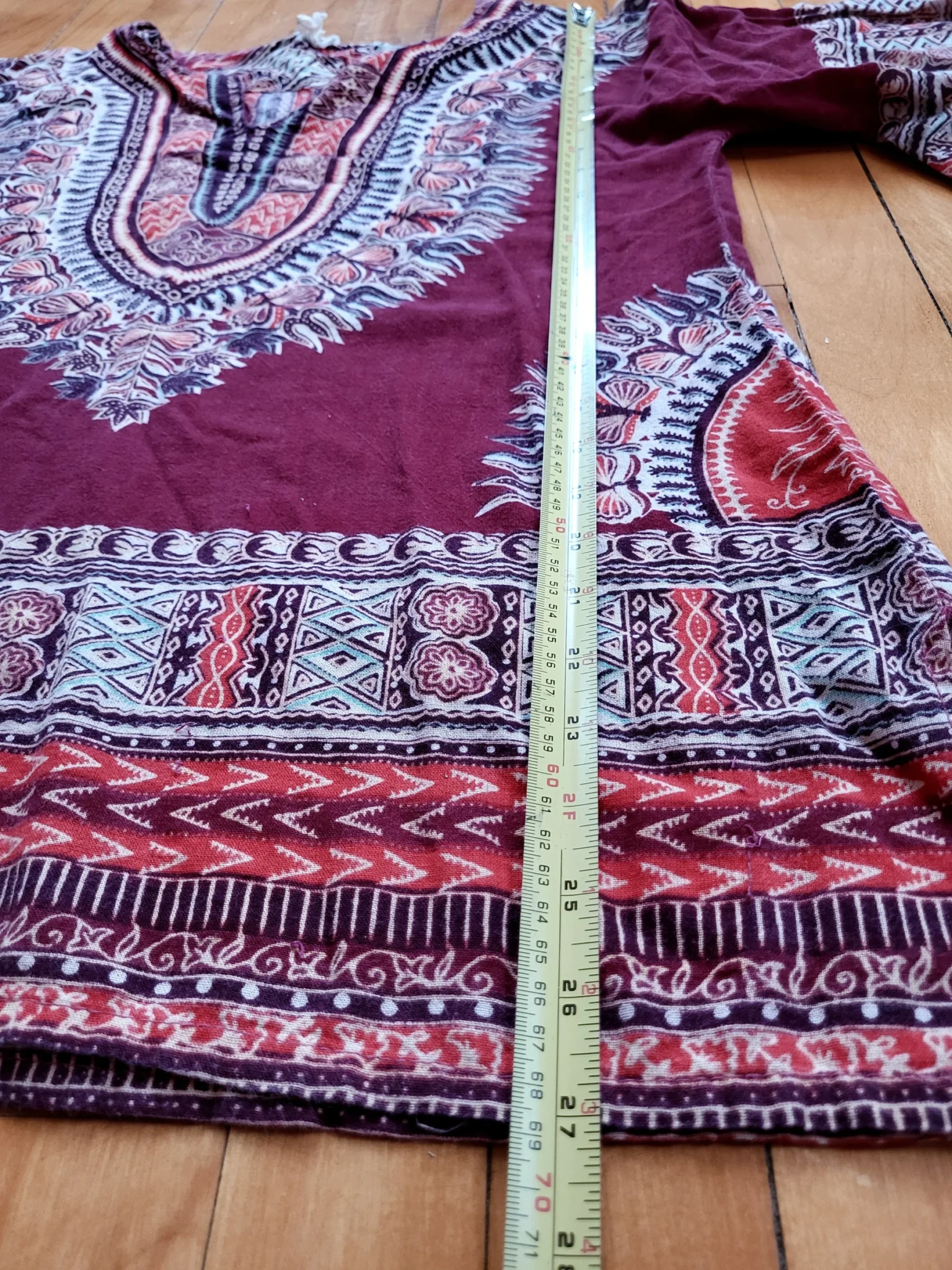 Image for Authentic 70s Vintage Boho Burgundy Dashiki Tunic hippie
