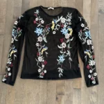 Featured thumbnail for ZARA – Black sheer jumper embroidered with flowers and hummingbirds (size M, Women’s)
