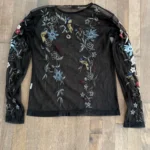 Thumbnail for ZARA – Black sheer jumper embroidered with flowers and hummingbirds (size M, Women’s)