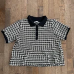 Featured thumbnail for ZARA – Women’s cropped knitted polo shirt, size M (navy blue and white)