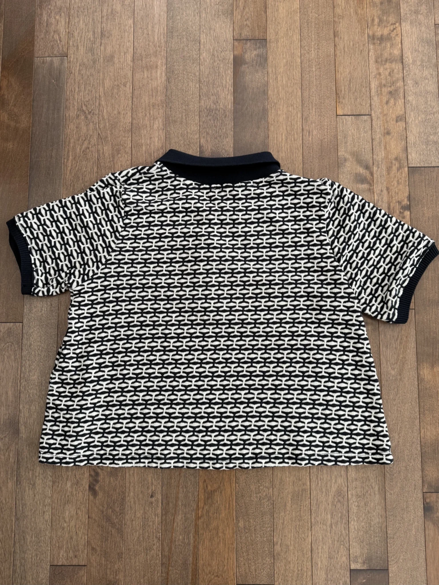 Image for ZARA – Women’s cropped knitted polo shirt, size M (navy blue and white)