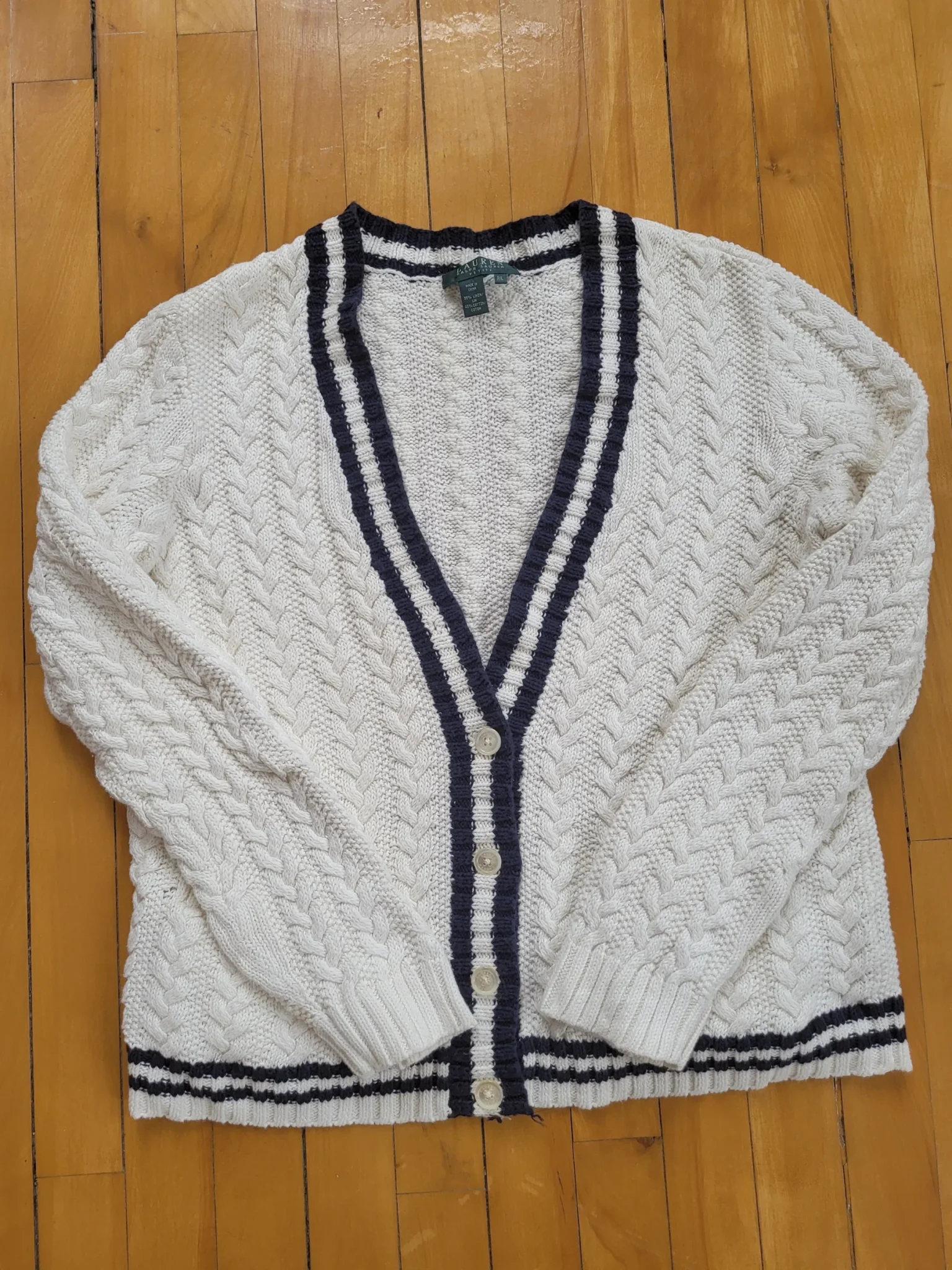 Image for Lauren ralph lauren Vintage Linen and cotton cable knit tennis cardigan