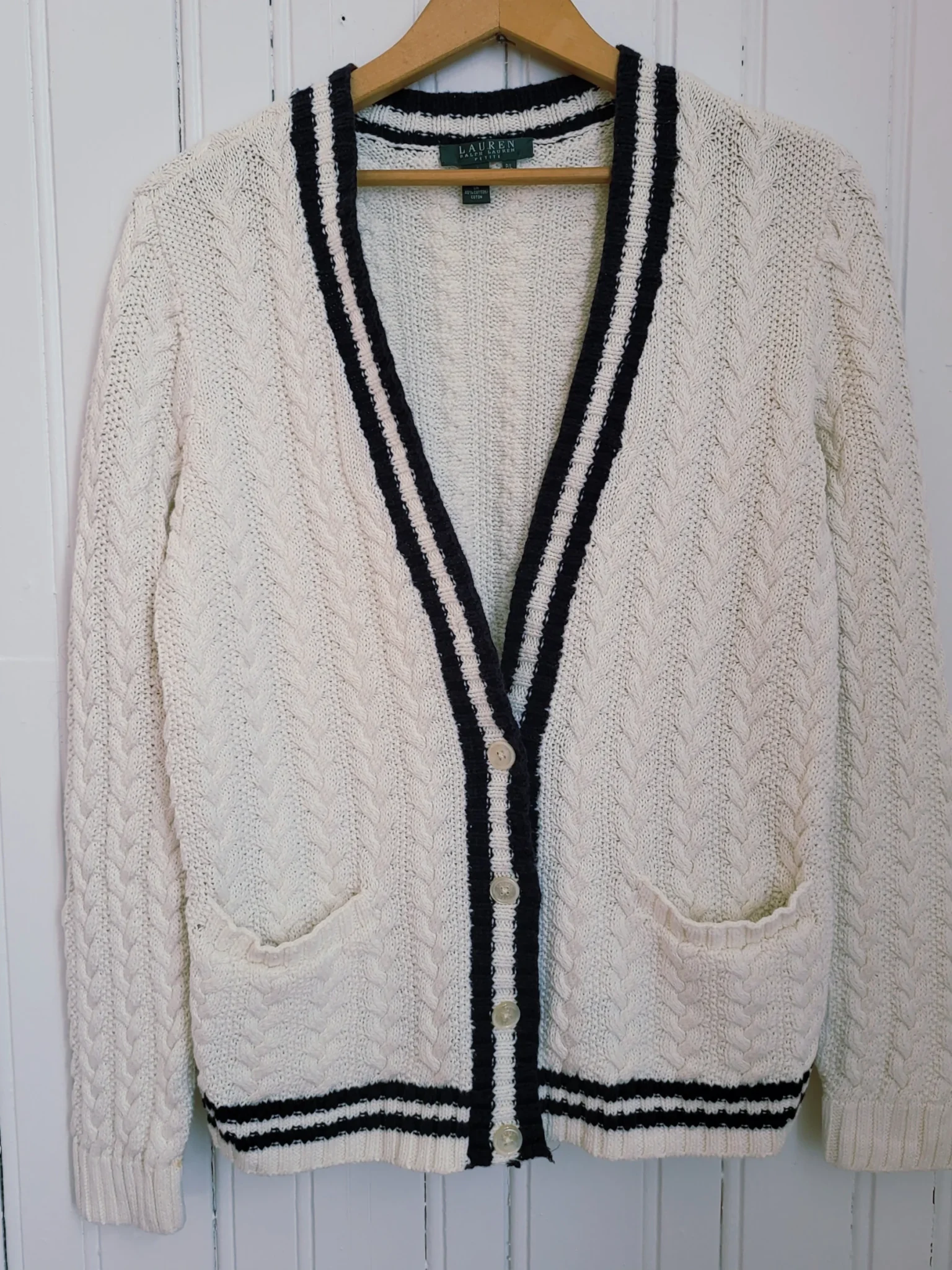 Image for Lauren ralph lauren Vintage Linen and cotton cable knit tennis cardigan