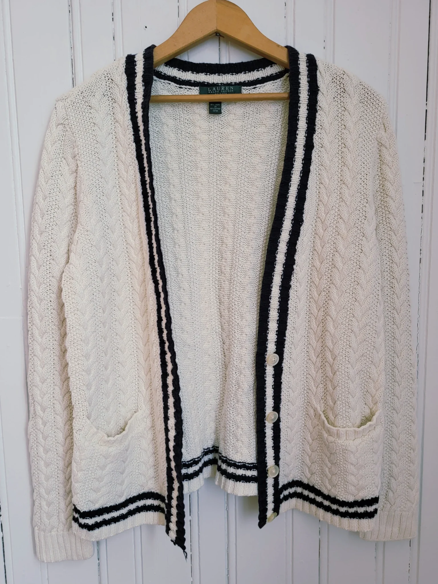 Image for Lauren ralph lauren Vintage Linen and cotton cable knit tennis cardigan