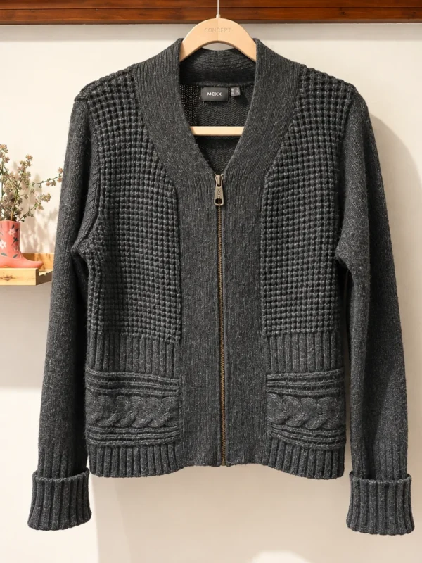 Featured image for MEXX – Anthracite grey zipped cardigan made from wool and alpaca