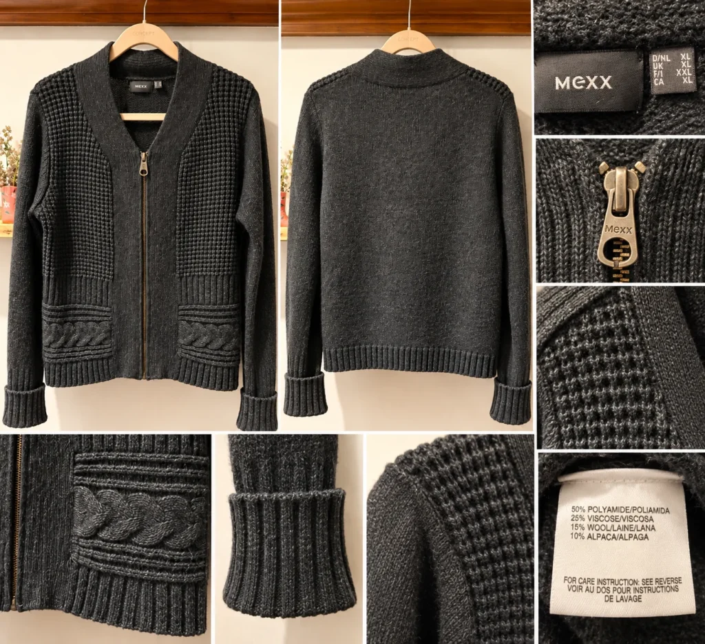 Image for MEXX – Anthracite grey zipped cardigan made from wool and alpaca