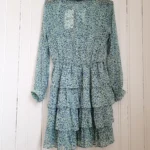 Thumbnail for NWT Zara Tie Neck long sleeves Ruffled Tiered Mini Dress Green Blue Teal
