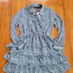 Thumbnail for NWT Zara Tie Neck long sleeves Ruffled Tiered Mini Dress Green Blue Teal