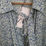 Thumbnail for NWT Zara Tie Neck long sleeves Ruffled Tiered Mini Dress Green Blue Teal
