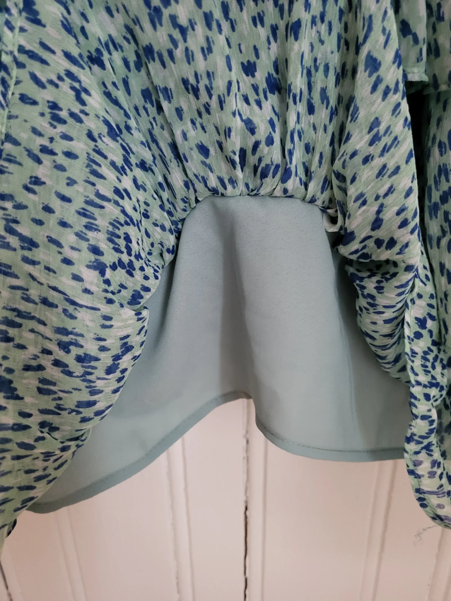 Image for NWT Zara Tie Neck long sleeves Ruffled Tiered Mini Dress Green Blue Teal