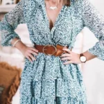 Thumbnail for NWT Zara Tie Neck long sleeves Ruffled Tiered Mini Dress Green Blue Teal