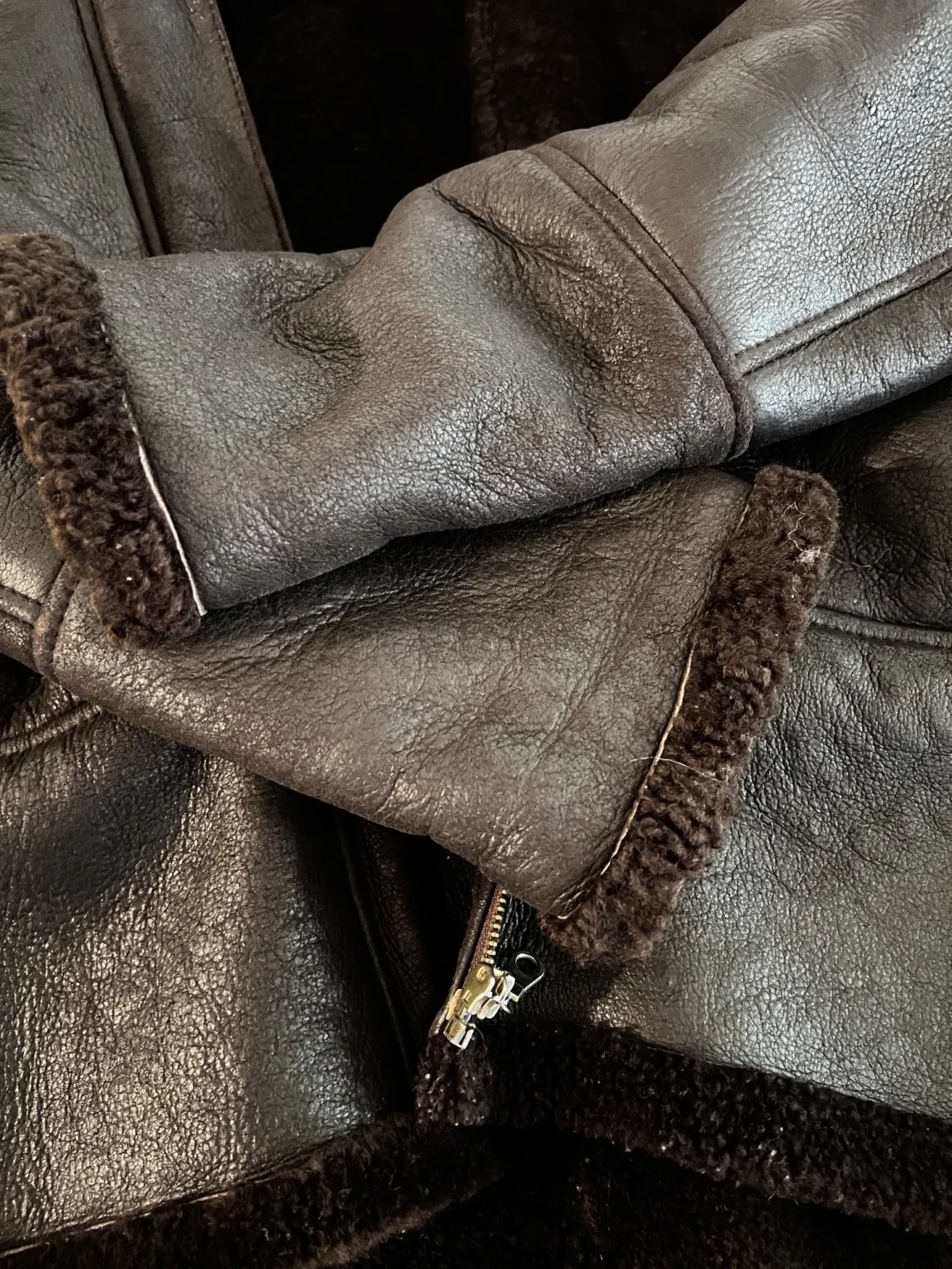 Image for Chocolate-coloured Reversed Sheepskin Aviator Coat – Size L (Excellent condition)