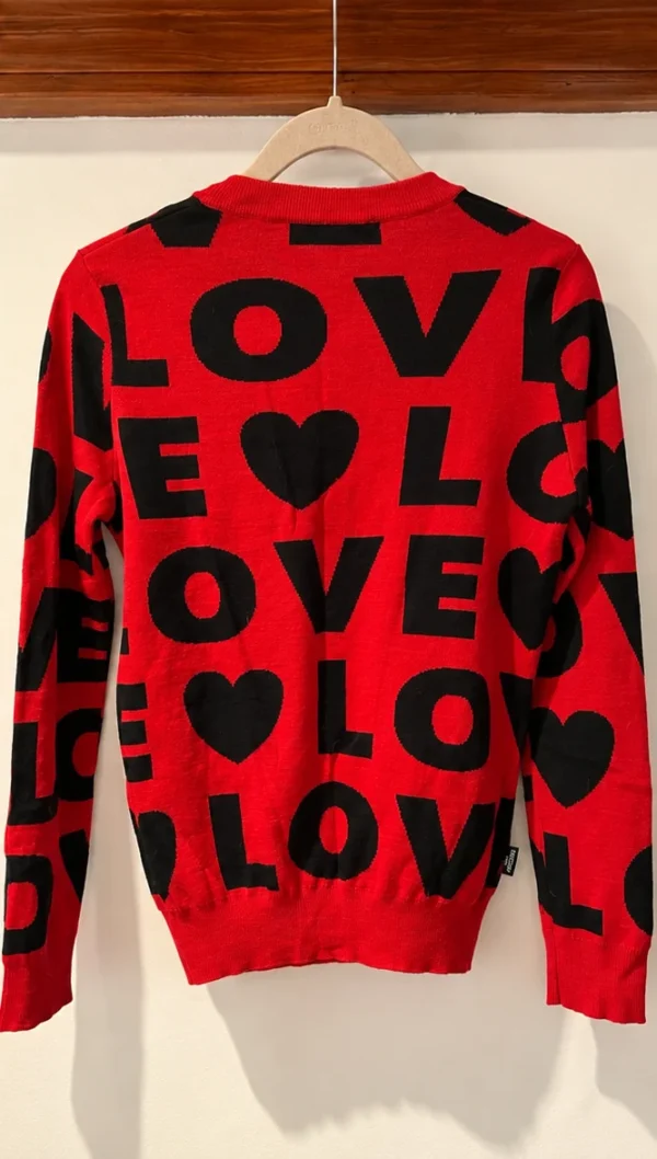 Image for Red and black Love Moschino jumper – Featuring a ‘LOVE’ print and hearts