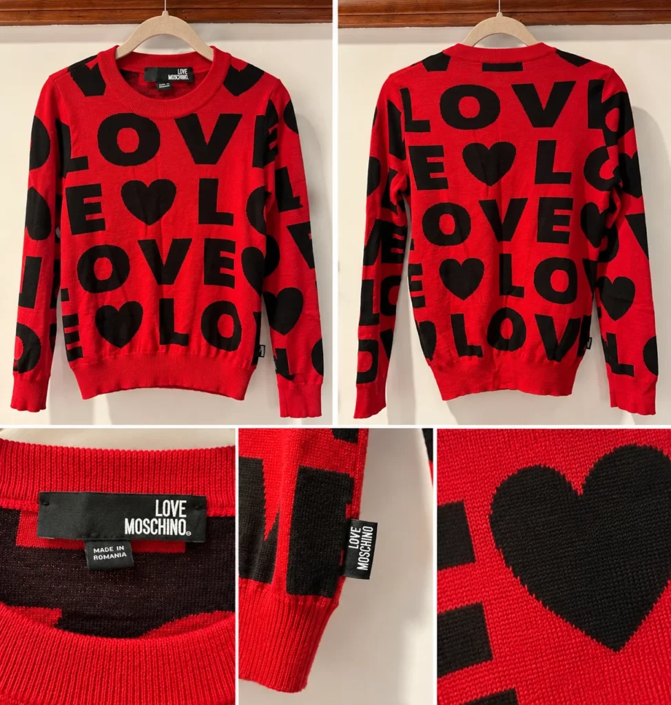 Image for Red and black Love Moschino jumper – Featuring a ‘LOVE’ print and hearts