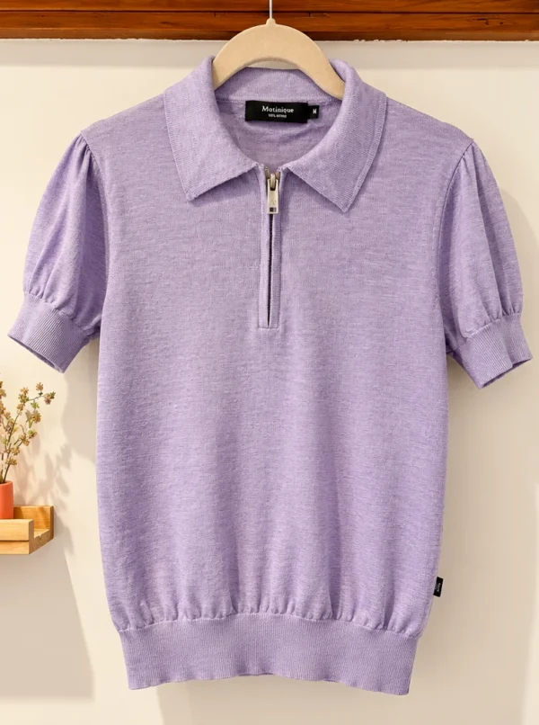 Featured image for Matinique – Polo en laine mérinos 100 % – Lilas – Taille M