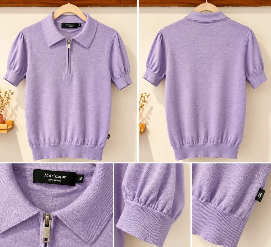 Image for Matinique – Polo en laine mérinos 100 % – Lilas – Taille M
