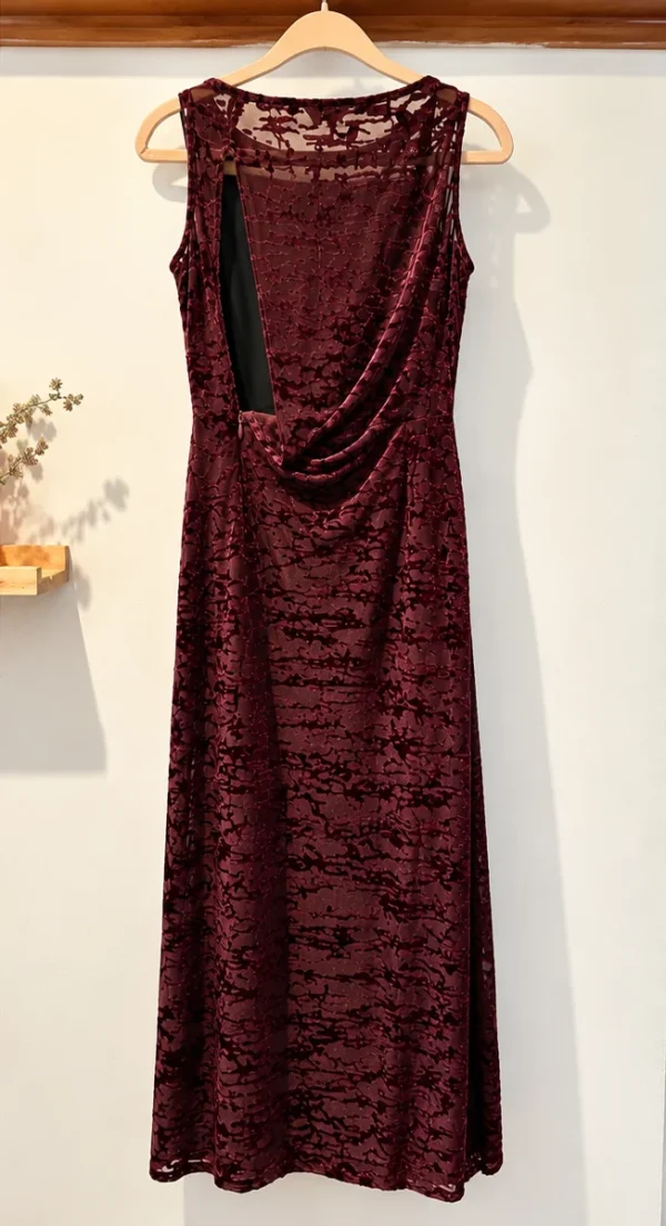 Image for Lino Catalano | Long dress by a Montreal designer in burgundy devoré velvet – Vintage, made in Canada – Size 8