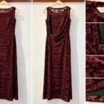 Thumbnail for Lino Catalano | Long dress by a Montreal designer in burgundy devoré velvet – Vintage, made in Canada – Size 8