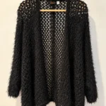 Featured thumbnail for Cardigan Dex noir – Maille ajourée duveteuse – S/P
