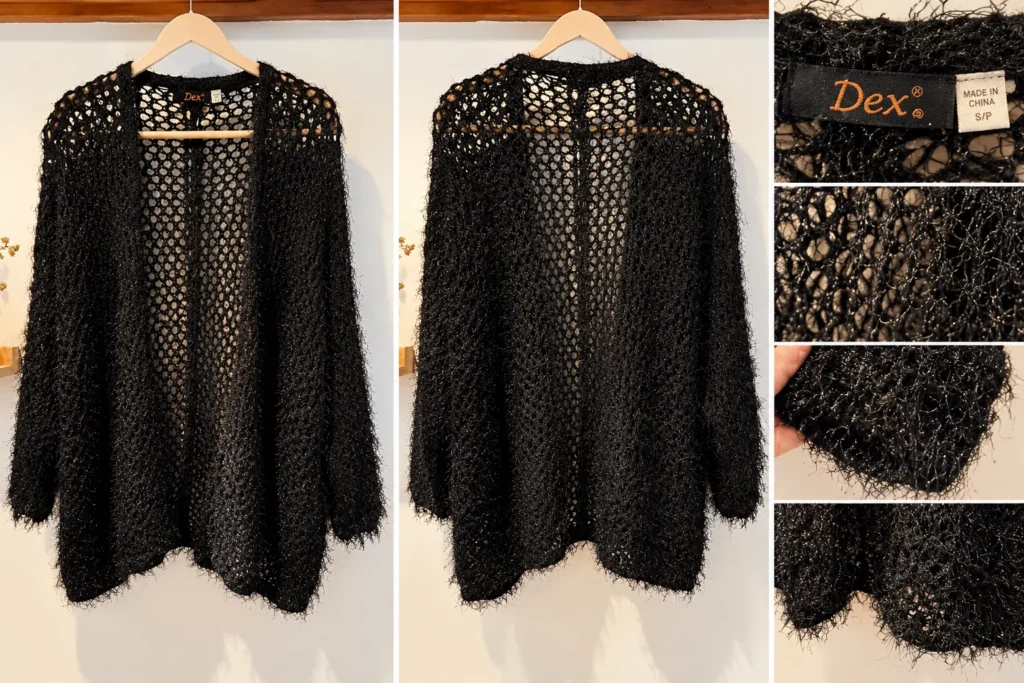 Image for Cardigan Dex noir – Maille ajourée duveteuse – S/P