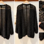 Thumbnail for Cardigan Dex noir – Maille ajourée duveteuse – S/P