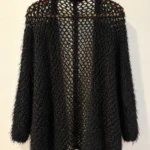 Thumbnail for Cardigan Dex noir – Maille ajourée duveteuse – S/P