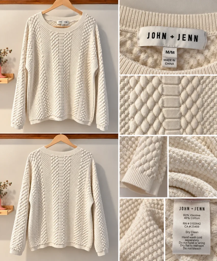 Image for John + Jenn cream jumper – Textured knit – Size M