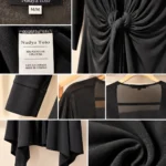 Thumbnail for Nadya Toto black long tunic – Draped bow and asymmetrical cut – Size M