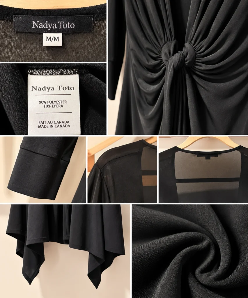 Image for Nadya Toto black long tunic – Draped bow and asymmetrical cut – Size M