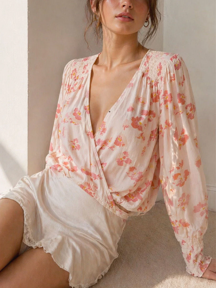 Sanctuary faux wrap blouse cream and pink *Other seconde main