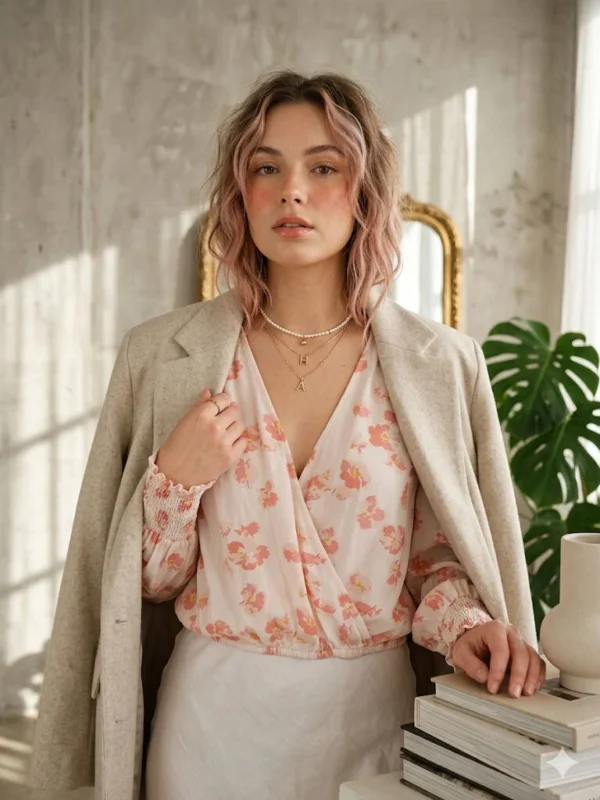 Image for Blouse Sanctuary cache coeur féminine beige rose