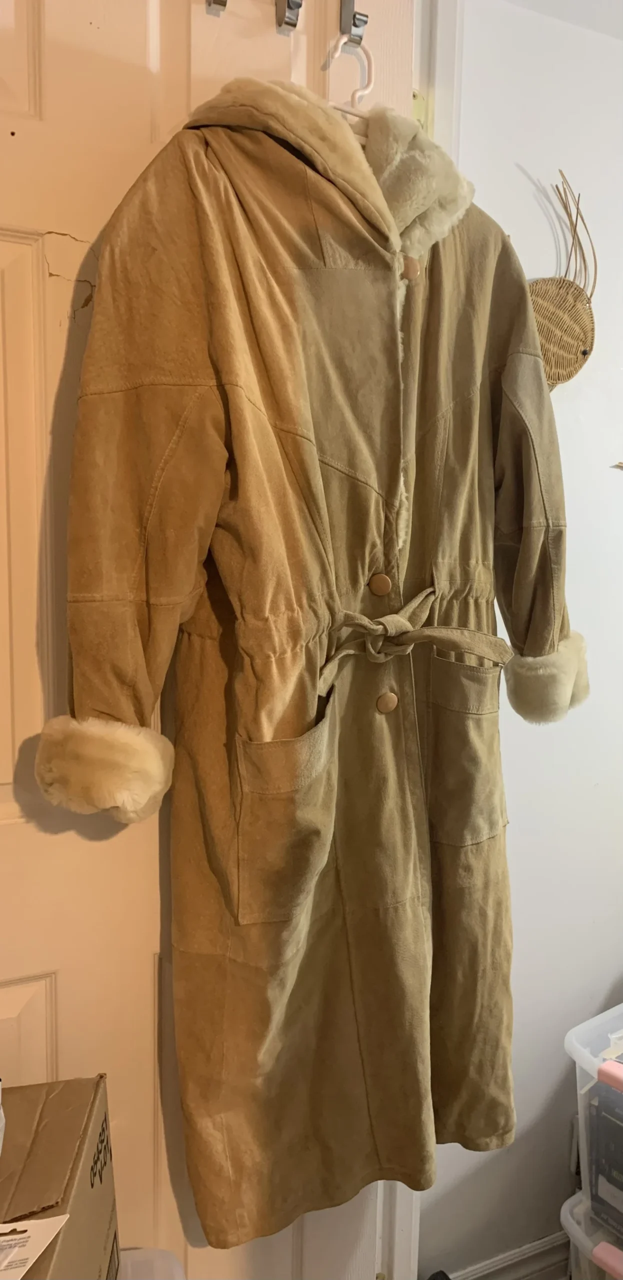 Hidepark vintage long coat in genuine suede leather – Boho / Penny Lane style (Large) *Other seconde main
