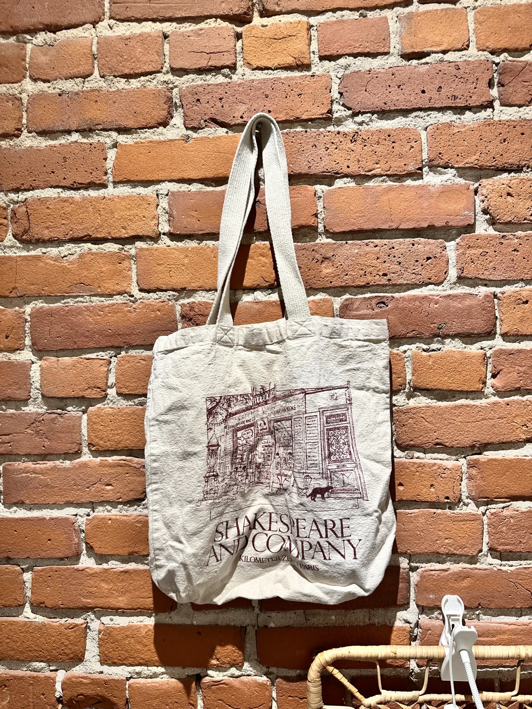 Tote bag beige et rouge Shakespeare and company kilometer zero Paris *Autre seconde main