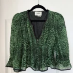 Thumbnail for Bash blouse, size XS, puff-sleeved, green and black