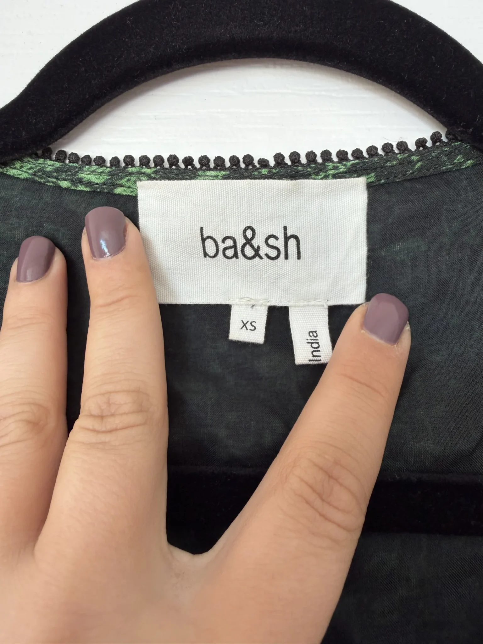 Image for Bash blouse, size XS, puff-sleeved, green and black