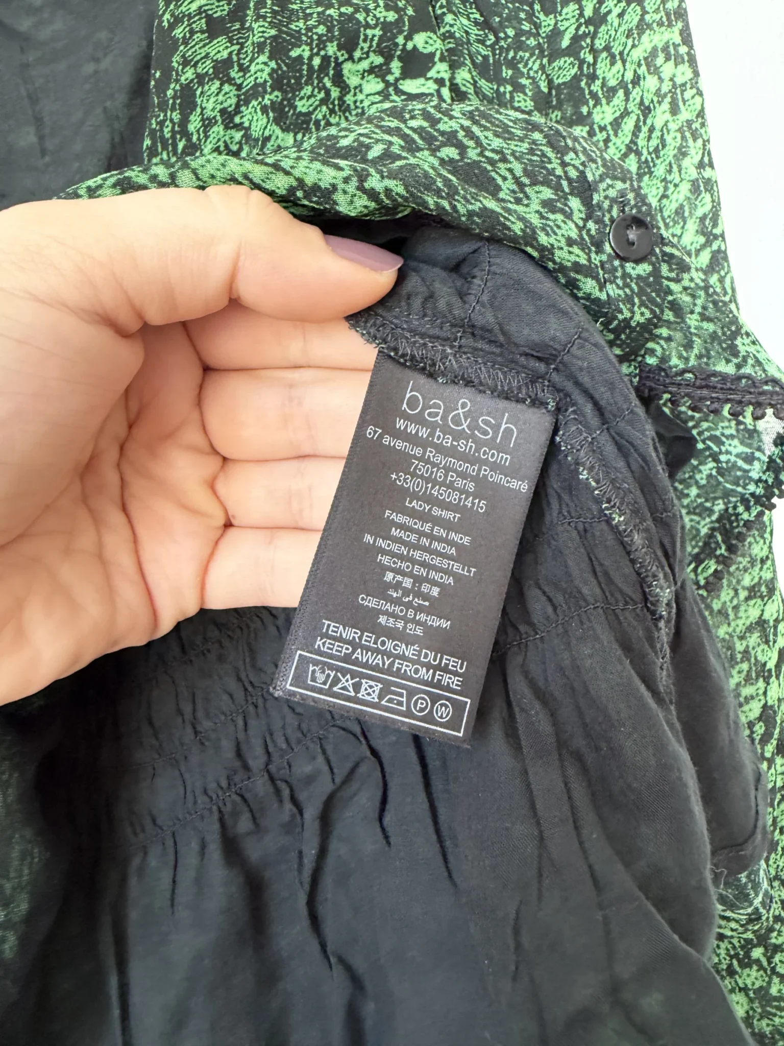 Image for Bash blouse, size XS, puff-sleeved, green and black