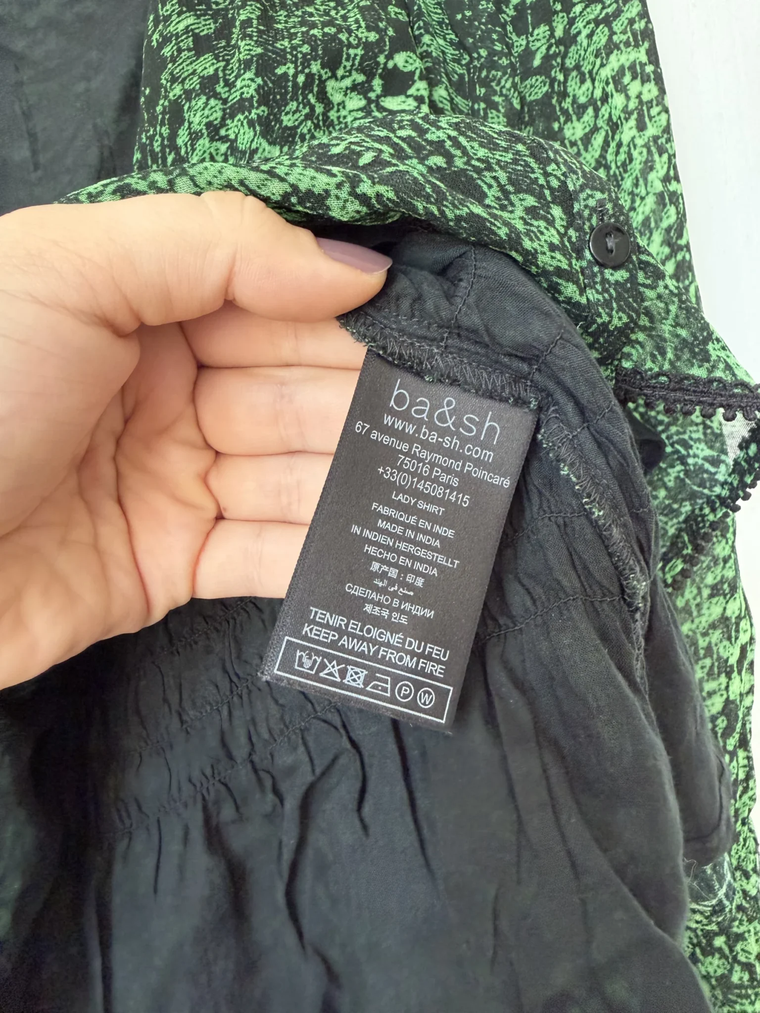 Image for Bash blouse, size XS, puff-sleeved, green and black