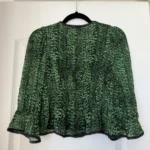 Thumbnail for Bash blouse, size XS, puff-sleeved, green and black
