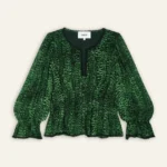 Thumbnail for Bash blouse, size XS, puff-sleeved, green and black