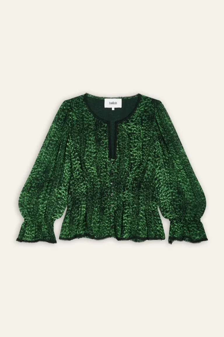Image for Bash blouse, size XS, puff-sleeved, green and black