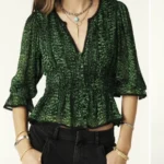 Thumbnail for Bash blouse, size XS, puff-sleeved, green and black