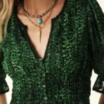 Thumbnail for Bash blouse, size XS, puff-sleeved, green and black
