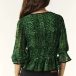 Thumbnail for Bash blouse, size XS, puff-sleeved, green and black