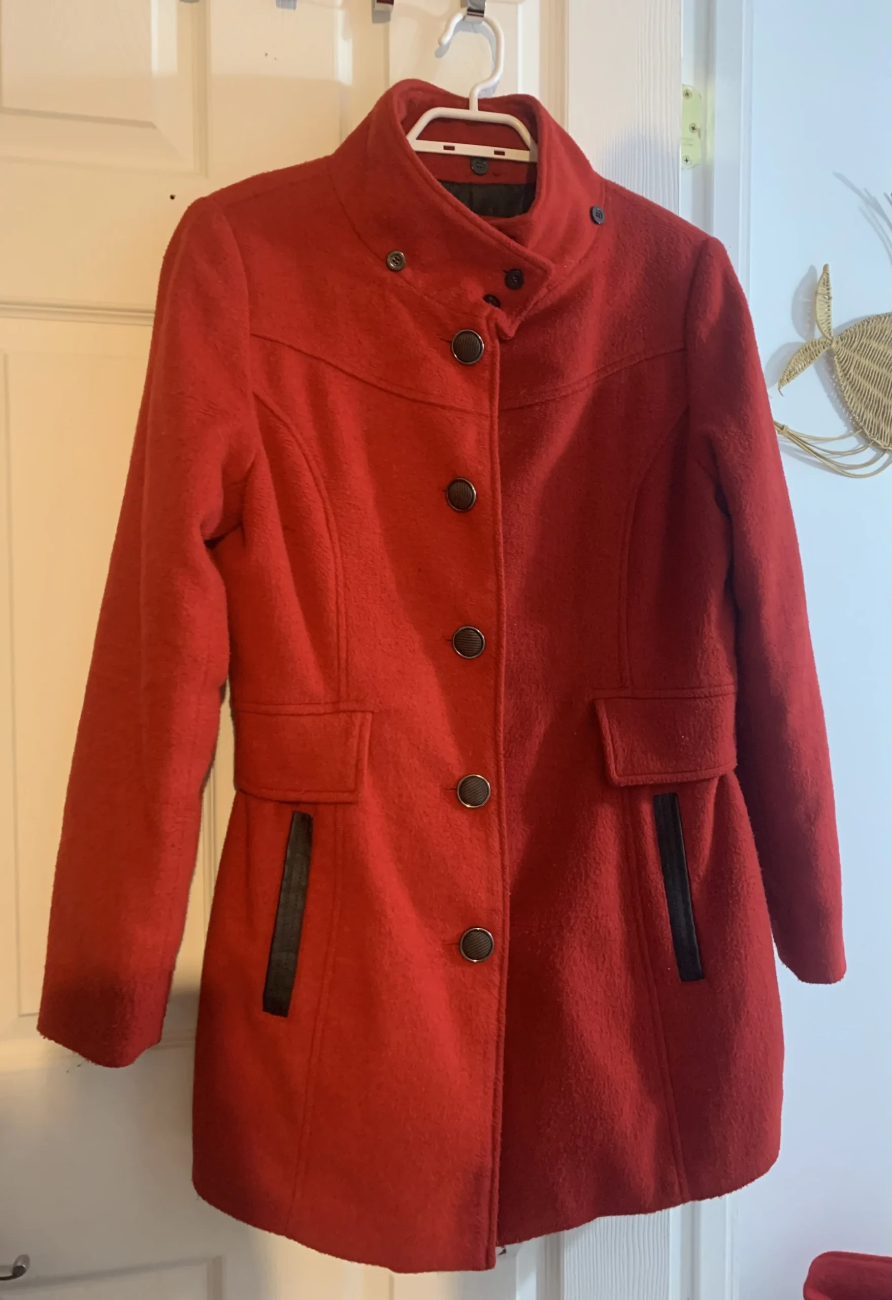 Manteau vintage mi-long d'automne/hiver rouge San Francisco (Taille M) *Autre seconde main